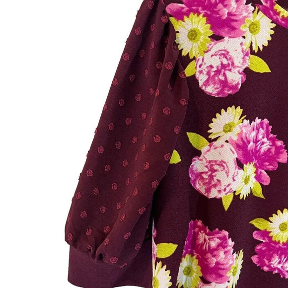 LuLaRoe NWT Moriella Floral Blouse XL Swiss Dot 3/4 Sleeves Bright Colorful Top - Picture 5 of 7